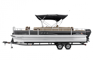 fishing pontoon boat 2022 Suntracker Fishin' Barge 24 DLX Exclusive Auto Marine power boat outboard motor
